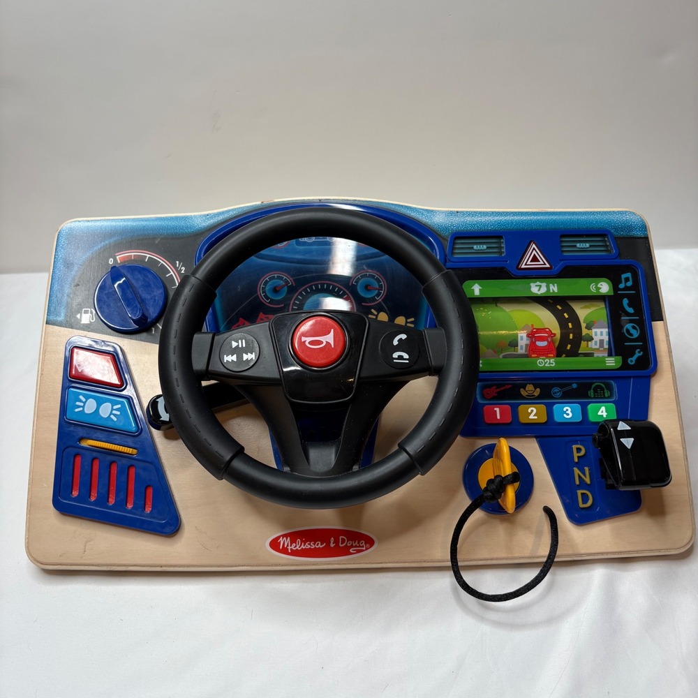 Melissa & Doug Vroom & Zoom Interactive Wooden Dashboard Driving Toy Kids Blue